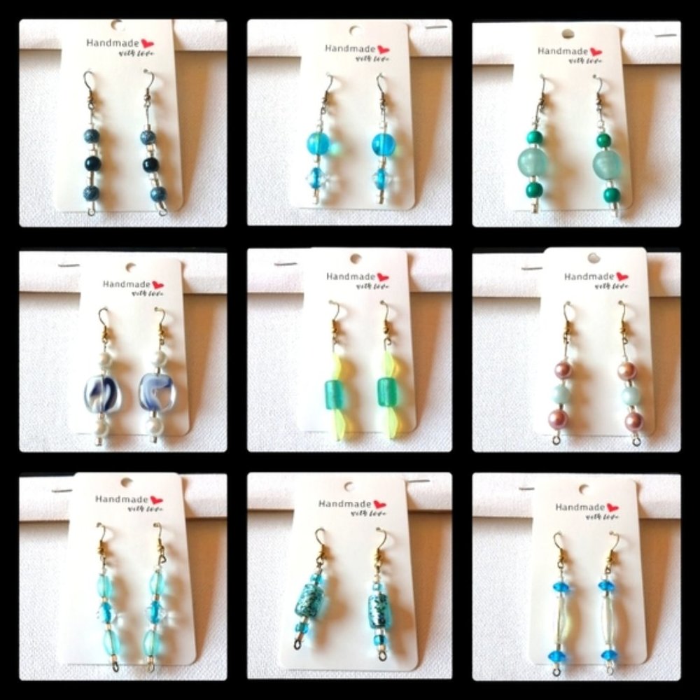 OOAK Artisan Silvertone Goldtone Wire Hooks Beaded Earrings 9prs Lot # 2